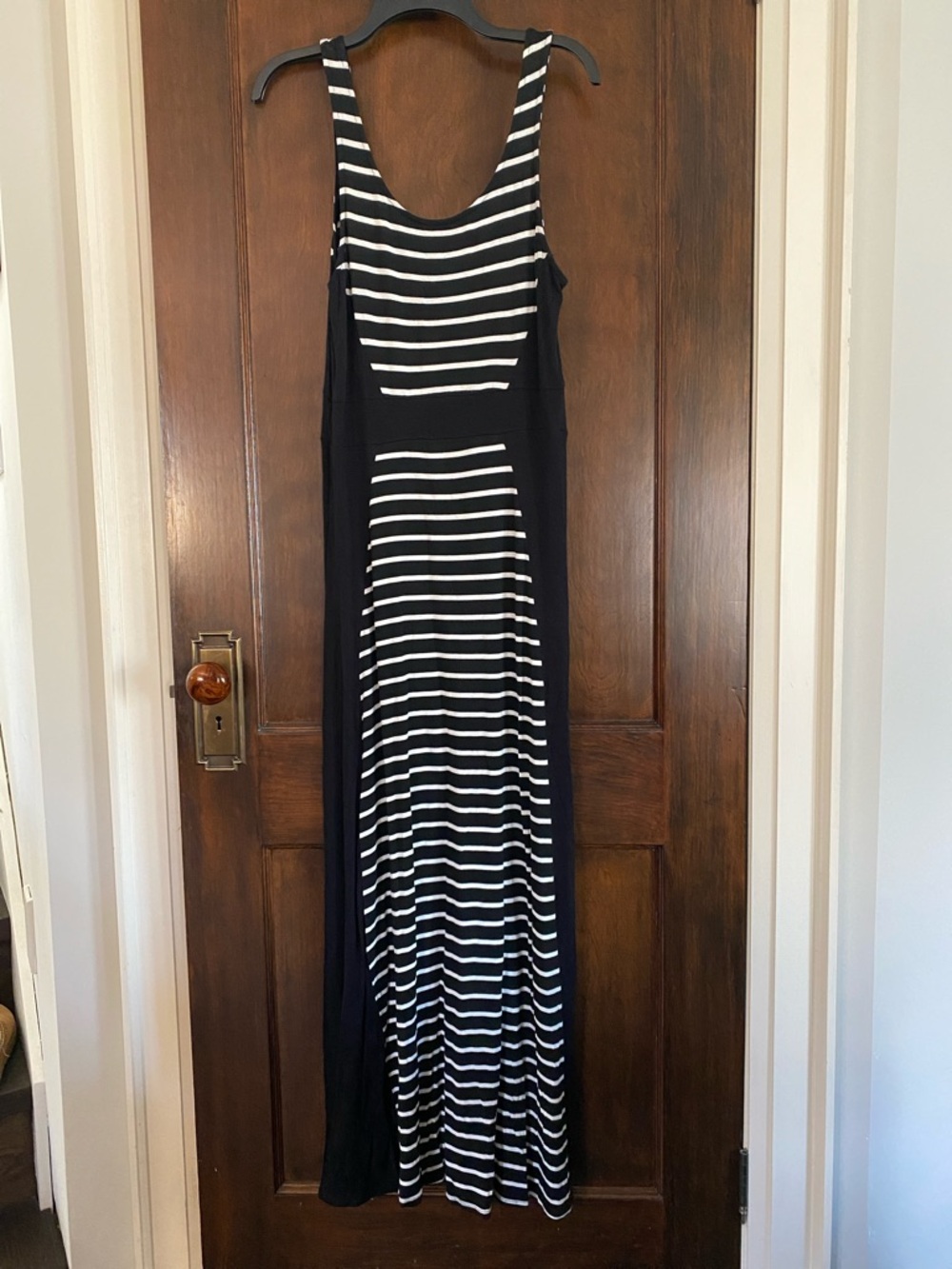 Black & White Striped Sleeveless Maxi Dress